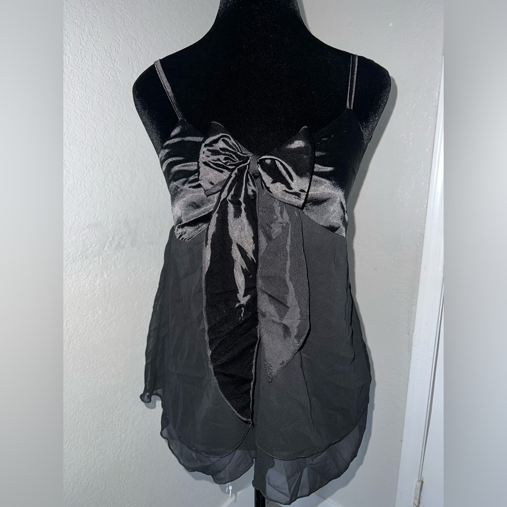 Black Satin Bow Babydoll Top